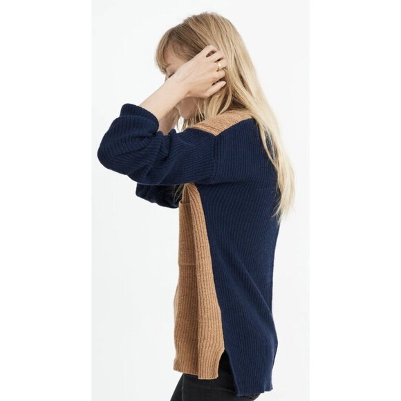 MADEWELL Thompson Pocket Pullover Sweater in Colorblock Heather Timber - Size XS - Picture 2 of 16
